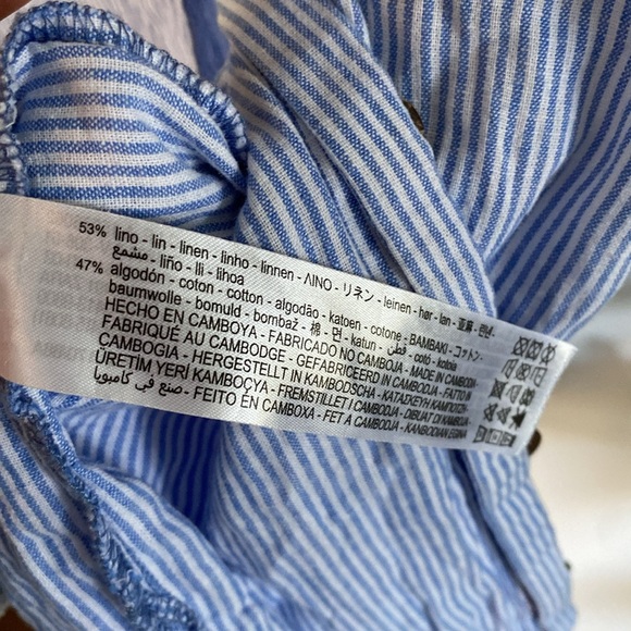 ZARA blue white stripe linen blouse tunic oversize M - Picture 3 of 4